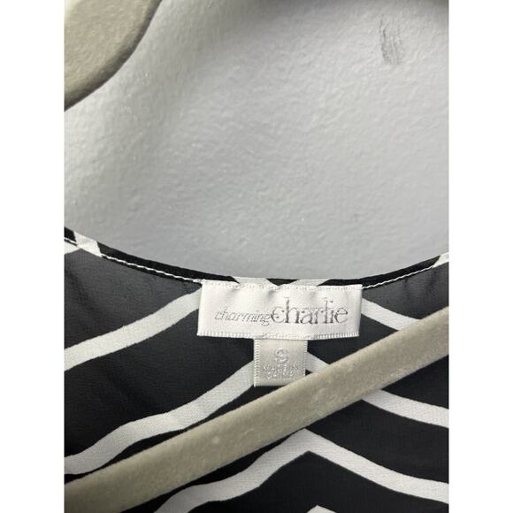 Charming Charlie Top Womens size small black white sheer blouse Striped Wrap - Picture 4 of 6